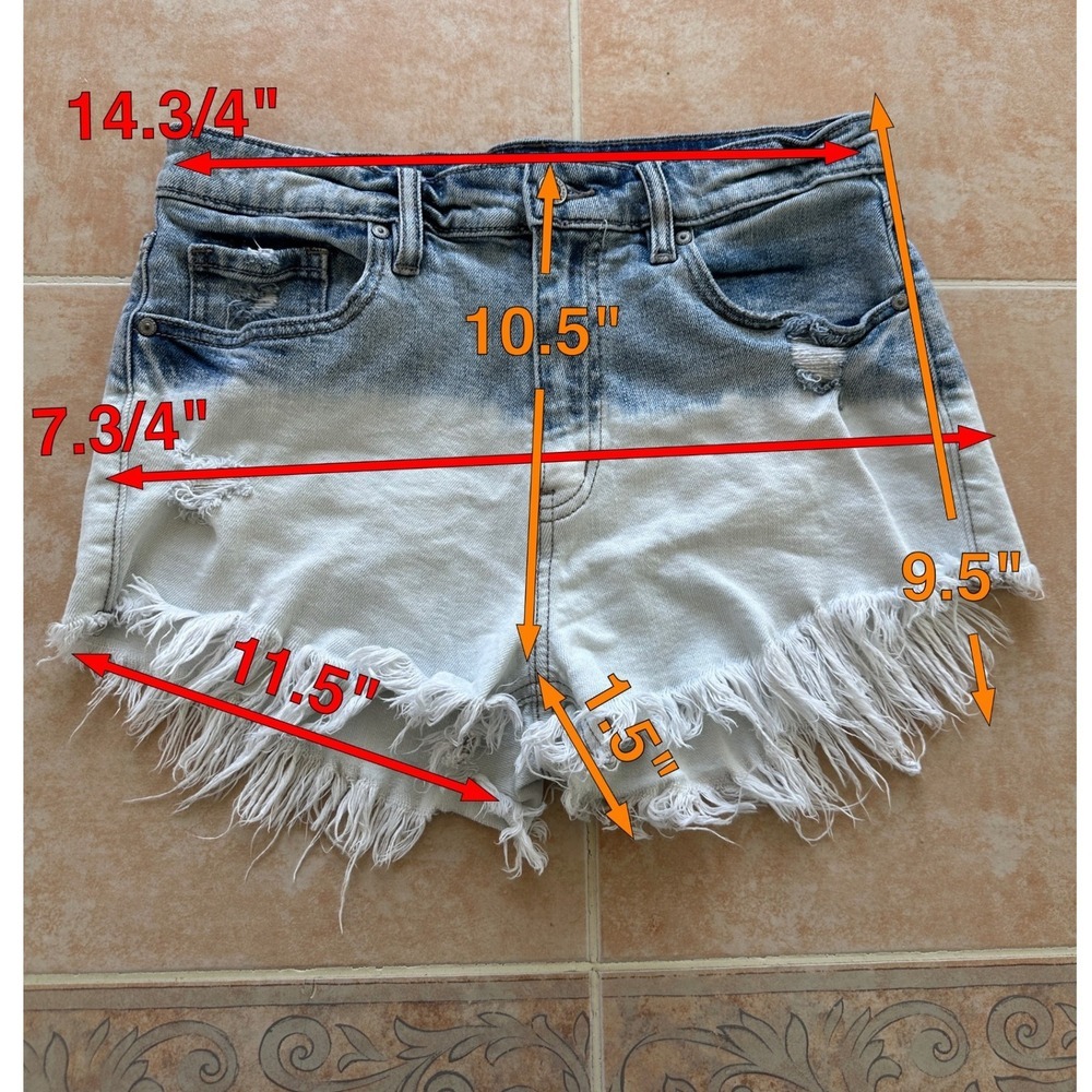 Eunina LULU High Rise Denim Shorts Frayed Hem Distressed Blue/W Bleach M - Picture 2 of 9